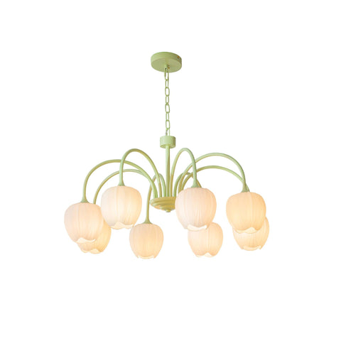Tulip Matcha Chandelier with Botanical Glass Shades