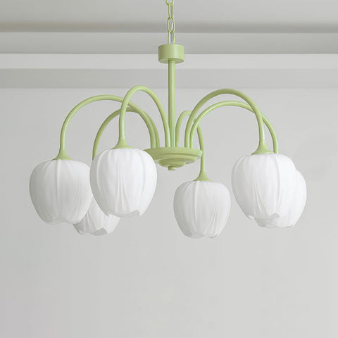 Tulip Matcha Chandelier with Botanical Glass Shades