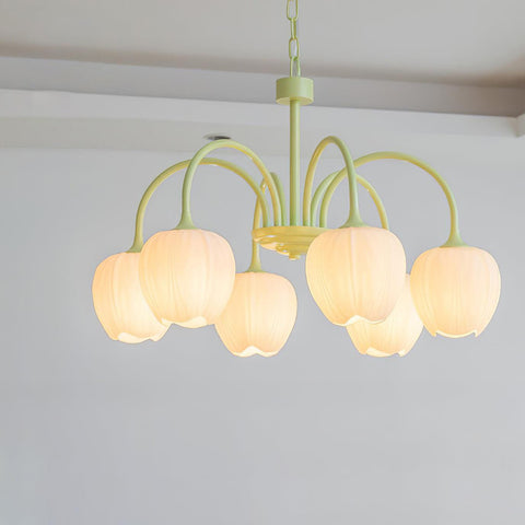 Tulip Matcha Chandelier with Botanical Glass Shades