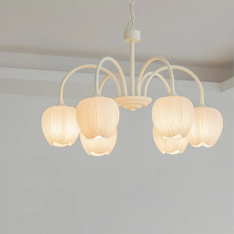 Tulip Matcha Chandelier with Botanical Glass Shades