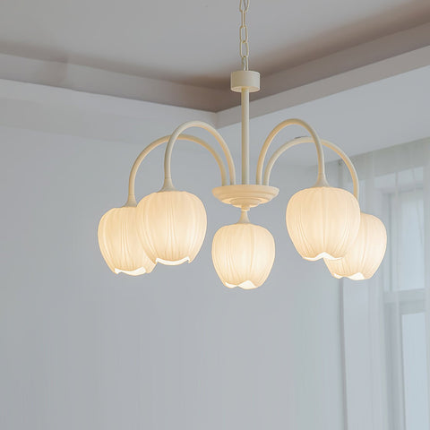 Tulip Matcha Chandelier with Botanical Glass Shades