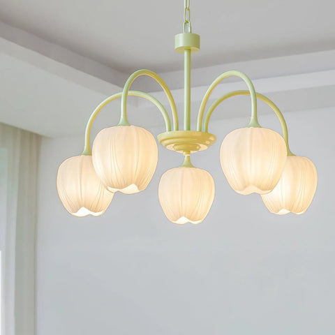 Tulip Matcha Chandelier with Botanical Glass Shades