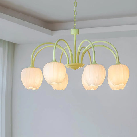 Tulip Matcha Chandelier with Botanical Glass Shades
