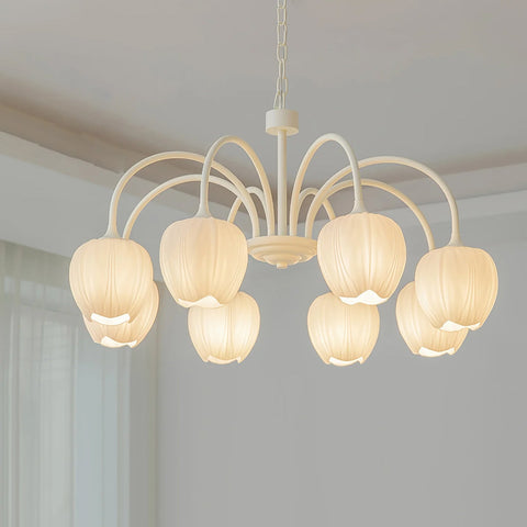 Tulip Matcha Chandelier with Botanical Glass Shades