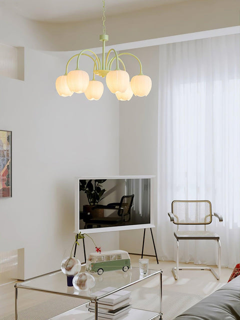 Tulip Matcha Chandelier with Botanical Glass Shades
