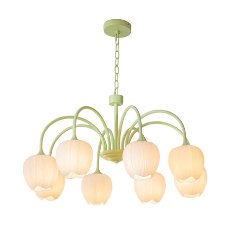 Tulip Matcha Chandelier with Botanical Glass Shades