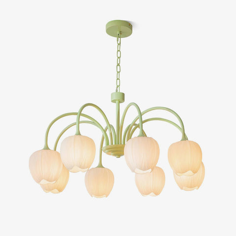 Tulip Matcha Chandelier with Botanical Glass Shades