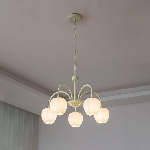 Tulip Matcha Chandelier with Botanical Glass Shades
