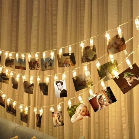 LED Photo Clip String Lights with Battery Power and Flash Setting