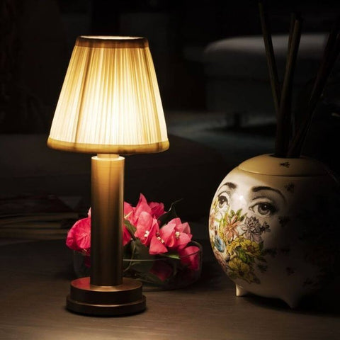 Rechargeable Fabric Shade Table Lamp for Dining and Bedside Use