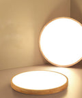 Ultra-Thin Round LED Ceiling Light with Wood Accent