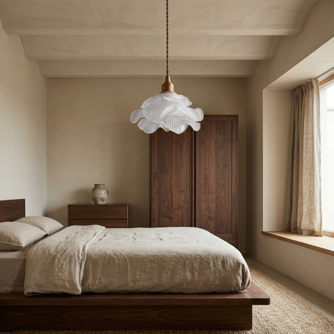 Floral Glass and Metal Pendant Light with LED Bulb Compatibility
