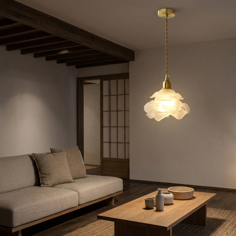 Floral Glass and Metal Pendant Light with LED Bulb Compatibility