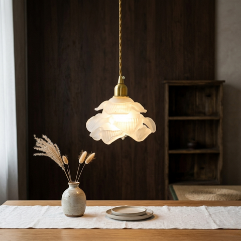 Floral Glass and Metal Pendant Light with LED Bulb Compatibility