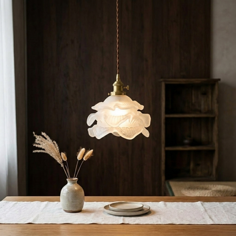 Floral Glass and Metal Pendant Light with LED Bulb Compatibility
