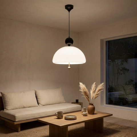 Bauhaus Glass and Iron Pendant Light with Wall-Switch Control
