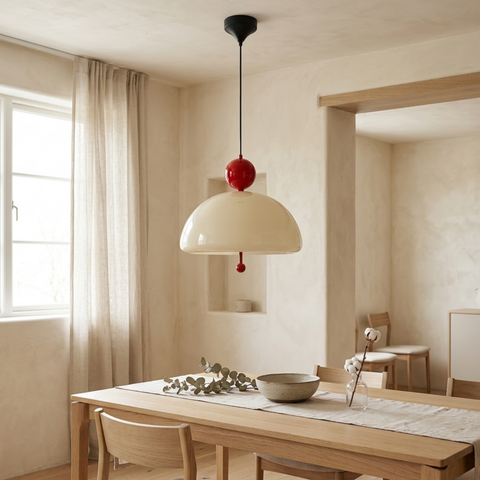 Bauhaus Glass and Iron Pendant Light with Wall-Switch Control
