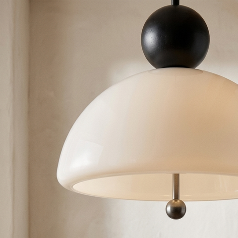 Bauhaus Glass and Iron Pendant Light with Wall-Switch Control