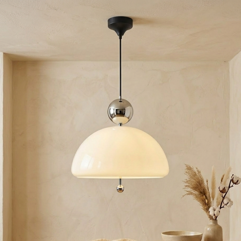 Bauhaus Glass and Iron Pendant Light with Wall-Switch Control
