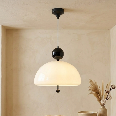 Bauhaus Glass and Iron Pendant Light with Wall-Switch Control