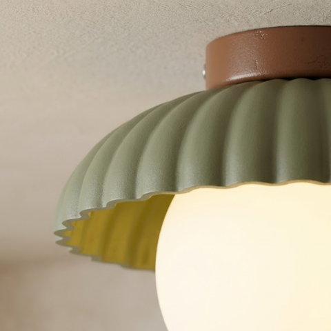 Ribbed Glass and Iron Flush-Mount Ceiling Light for Indoor Use