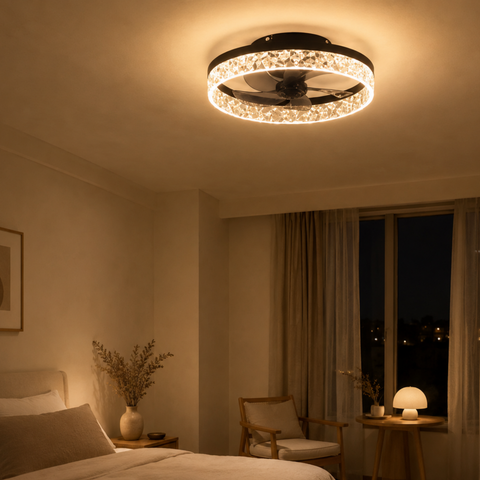 Faceted Acrylic LED Ceiling Fan Light with Variable-Frequency Motor