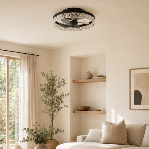 Faceted Acrylic LED Ceiling Fan Light with Variable-Frequency Motor