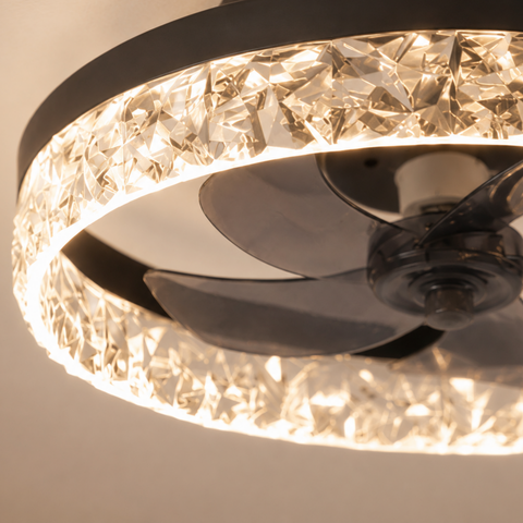 Faceted Acrylic LED Ceiling Fan Light with Variable-Frequency Motor