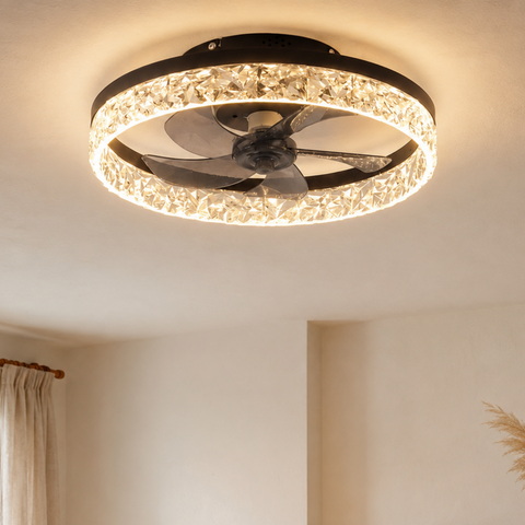 Faceted Acrylic LED Ceiling Fan Light with Variable-Frequency Motor