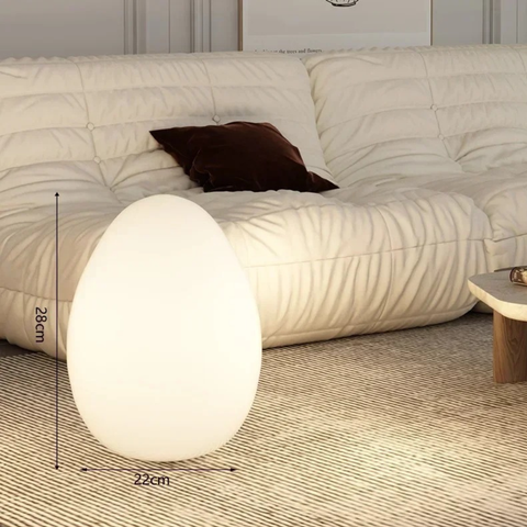 Floor Lamp with Sculptural Egg Shape and Three LED Light Colors