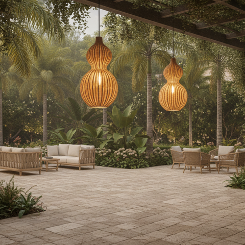 Outdoor Pendant Light with Woven Synthetic Vine Shade