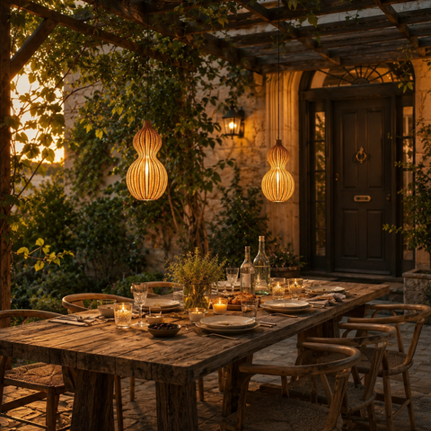 Outdoor Pendant Light with Woven Synthetic Vine Shade