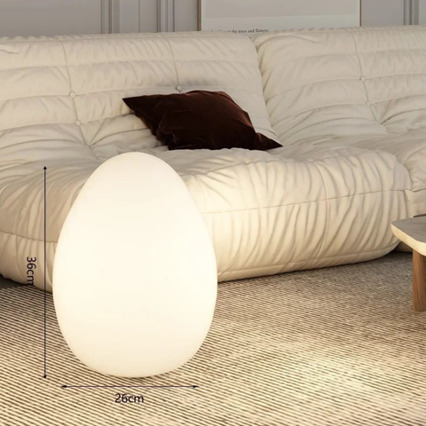 Floor Lamp with Sculptural Egg Shape and Three LED Light Colors