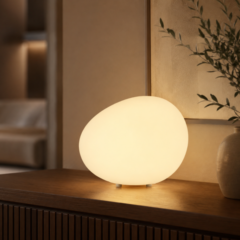 Table Lamp with Smooth Pebble Shape and Three Light Colors