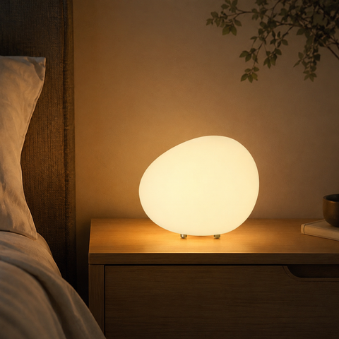 Table Lamp with Smooth Pebble Shape and Three Light Colors