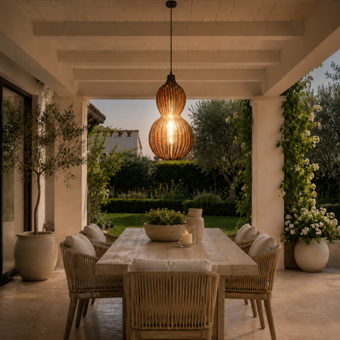 Outdoor Pendant Light with Woven Synthetic Vine Shade