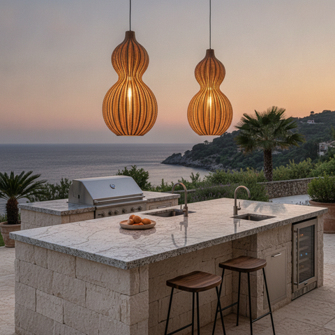 Outdoor Pendant Light with Woven Synthetic Vine Shade