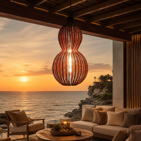 Outdoor Pendant Light with Woven Synthetic Vine Shade
