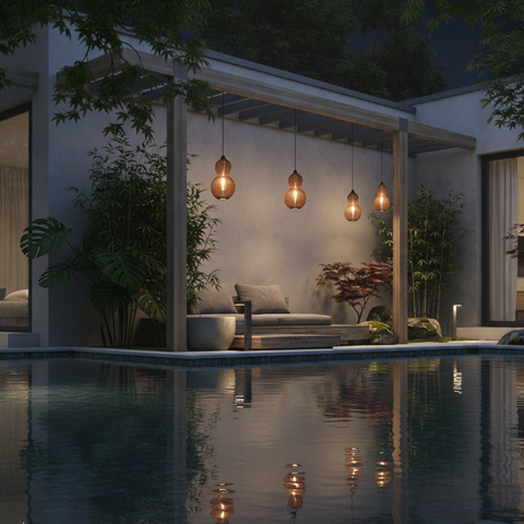 Outdoor Pendant Light with Woven Synthetic Vine Shade