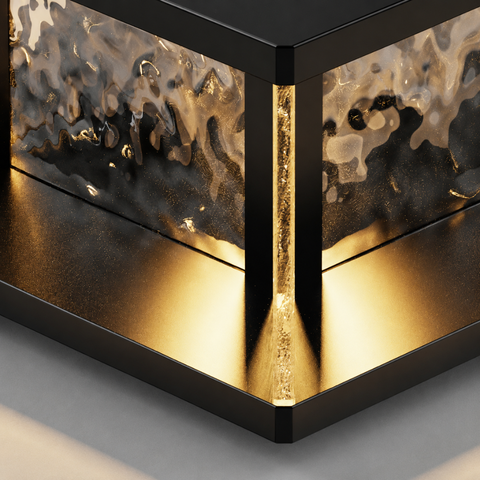 Pillar Light with Textured Glass Panels and Square Metal Frame