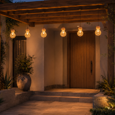 Outdoor Pendant Light with Woven Synthetic Vine Shade