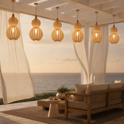 Outdoor Pendant Light with Woven Synthetic Vine Shade