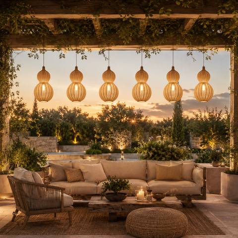 Outdoor Pendant Light with Woven Synthetic Vine Shade