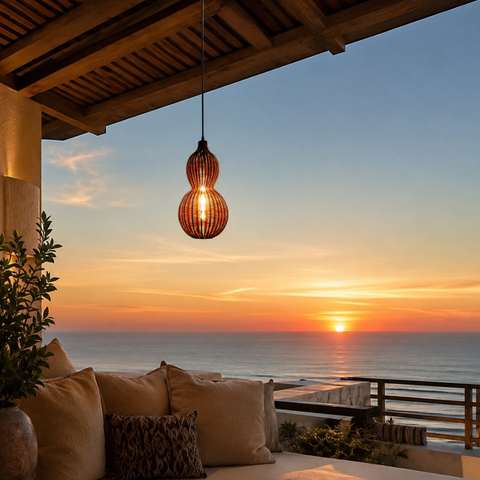 Outdoor Pendant Light with Woven Synthetic Vine Shade