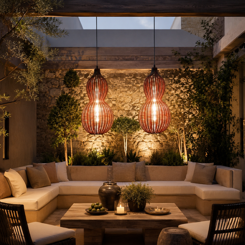Outdoor Pendant Light with Woven Synthetic Vine Shade