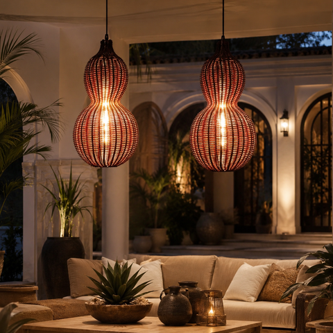 Outdoor Pendant Light with Woven Synthetic Vine Shade
