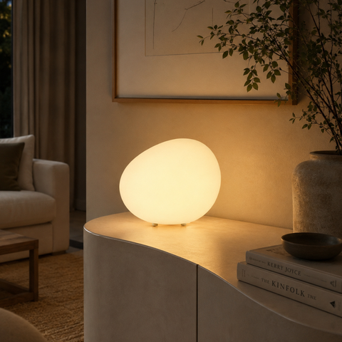Table Lamp with Smooth Pebble Shape and Three Light Colors