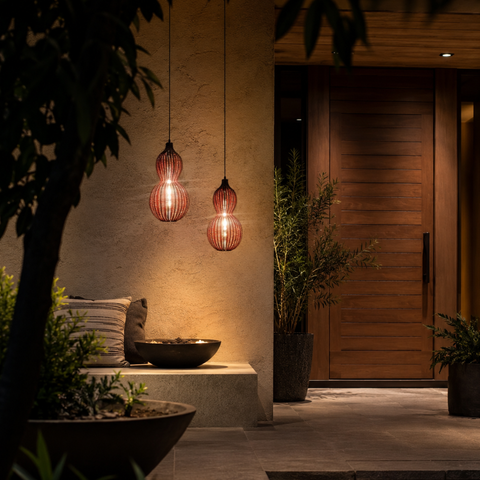 Outdoor Pendant Light with Woven Synthetic Vine Shade