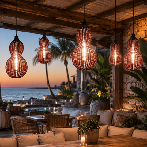 Outdoor Pendant Light with Woven Synthetic Vine Shade