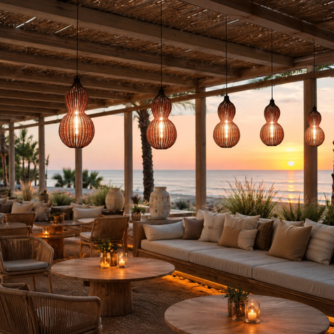 Outdoor Pendant Light with Woven Synthetic Vine Shade